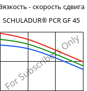 Вязкость - скорость сдвига , SCHULADUR® PCR GF 45, (PBT+PET)-GF45..., LyondellBasell