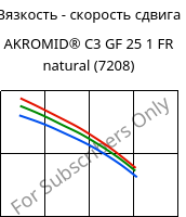 Вязкость - скорость сдвига , AKROMID® C3 GF 25 1 FR natural (7208), (PA66+PA6)-GF25, Akro-Plastic