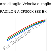 Sforzo di taglio-Velocità di taglio , RADILON A CP300K 333 BK, PA66-MD30, RadiciGroup
