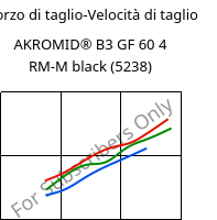 Sforzo di taglio-Velocità di taglio , AKROMID® B3 GF 60 4 RM-M black (5238), PA6-GF60..., Akro-Plastic