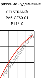 Напряжение - удлинение , CELSTRAN® PA6-GF60-01 P11/10, PA6-GLF60, Celanese