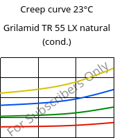 Creep curve 23°C, Grilamid TR 55 LX natural (cond.), PA12/MACMI, EMS-GRIVORY