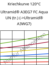 Kriechkurve 120°C, Ultramid® A3EG7 FC Aqua UN (trocken), PA66-GF35, BASF