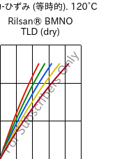  応力-ひずみ (等時的). 120°C, Rilsan® BMNO TLD (乾燥), PA11, ARKEMA