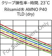  クリープ弾性率−時間. 23°C, Rilsamid® AMNO P40 TLD (乾燥), PA12, ARKEMA