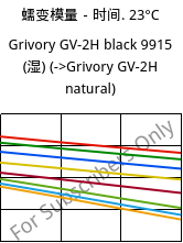 蠕变模量－时间. 23°C, Grivory GV-2H black 9915 (状况), PA*-GF20, EMS-GRIVORY