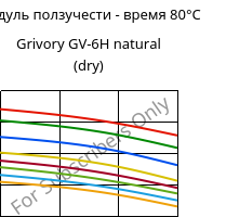 Модуль ползучести - время 80°C, Grivory GV-6H natural (сухой), PA*-GF60, EMS-GRIVORY